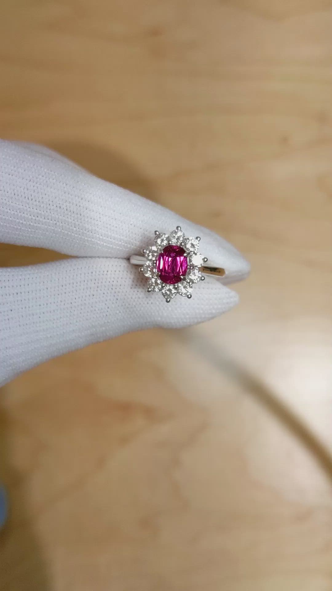 1.57 Ct. Ruby Natural Diamond Pave Ring, 18K White Gold Size Video