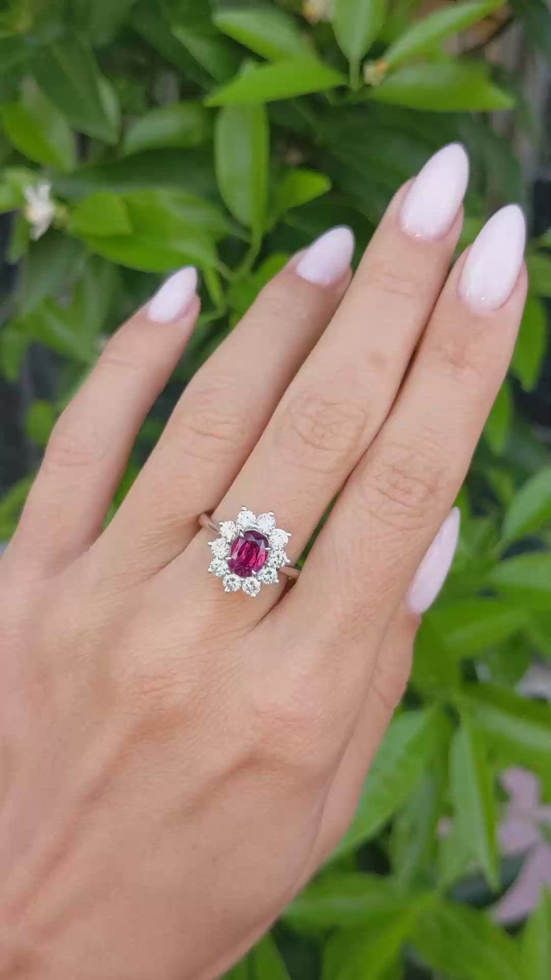 1.57 Ct. Ruby Natural Diamond Pave Ring, 18K White Gold Size Video