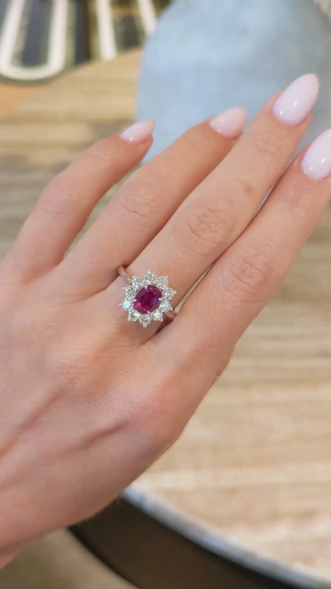1.57 Ct. Ruby Natural Diamond Pave Ring, 18K White Gold Size Video