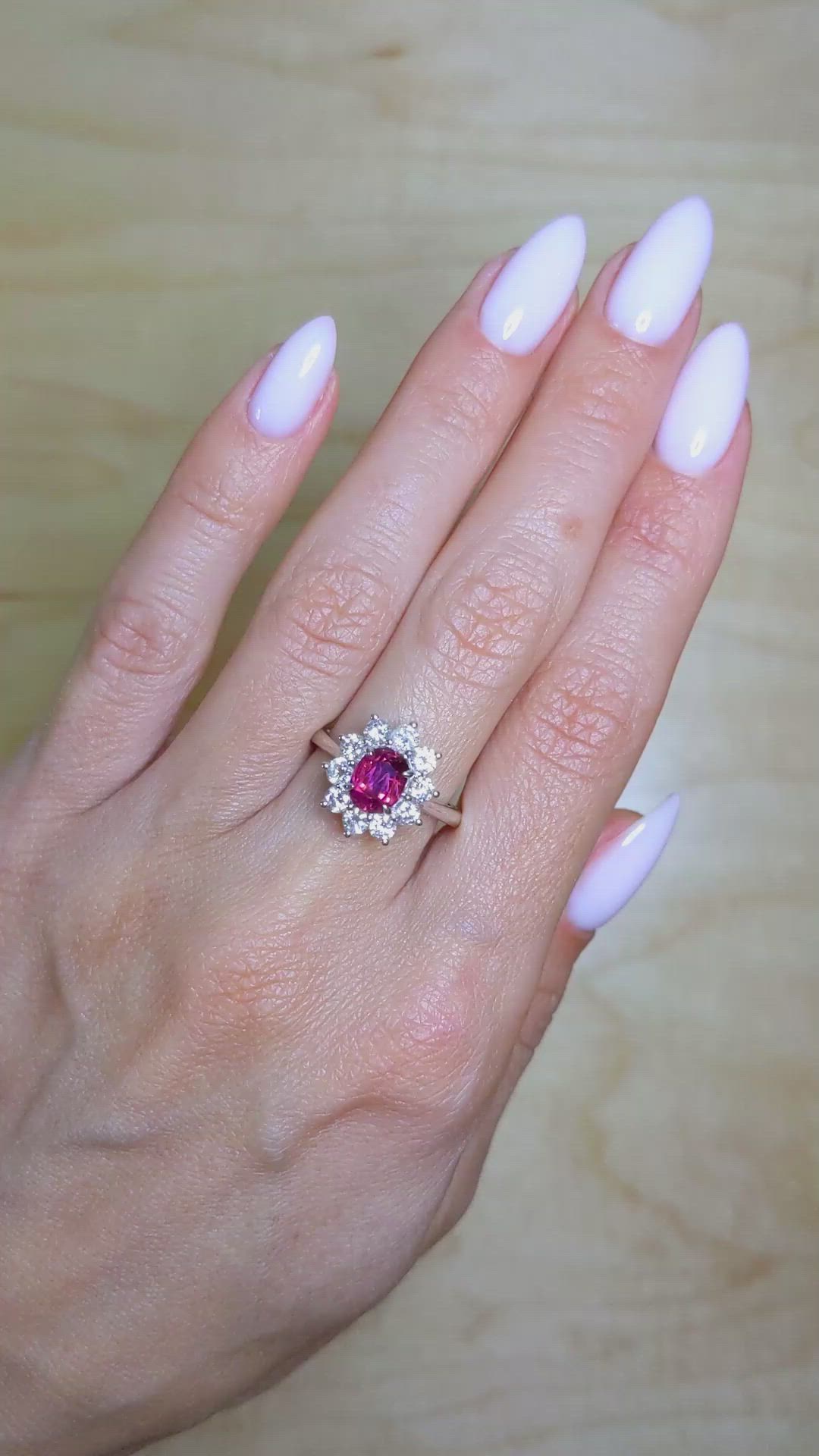 1.57 Ct. Ruby Natural Diamond Pave Ring, 18K White Gold Size Video