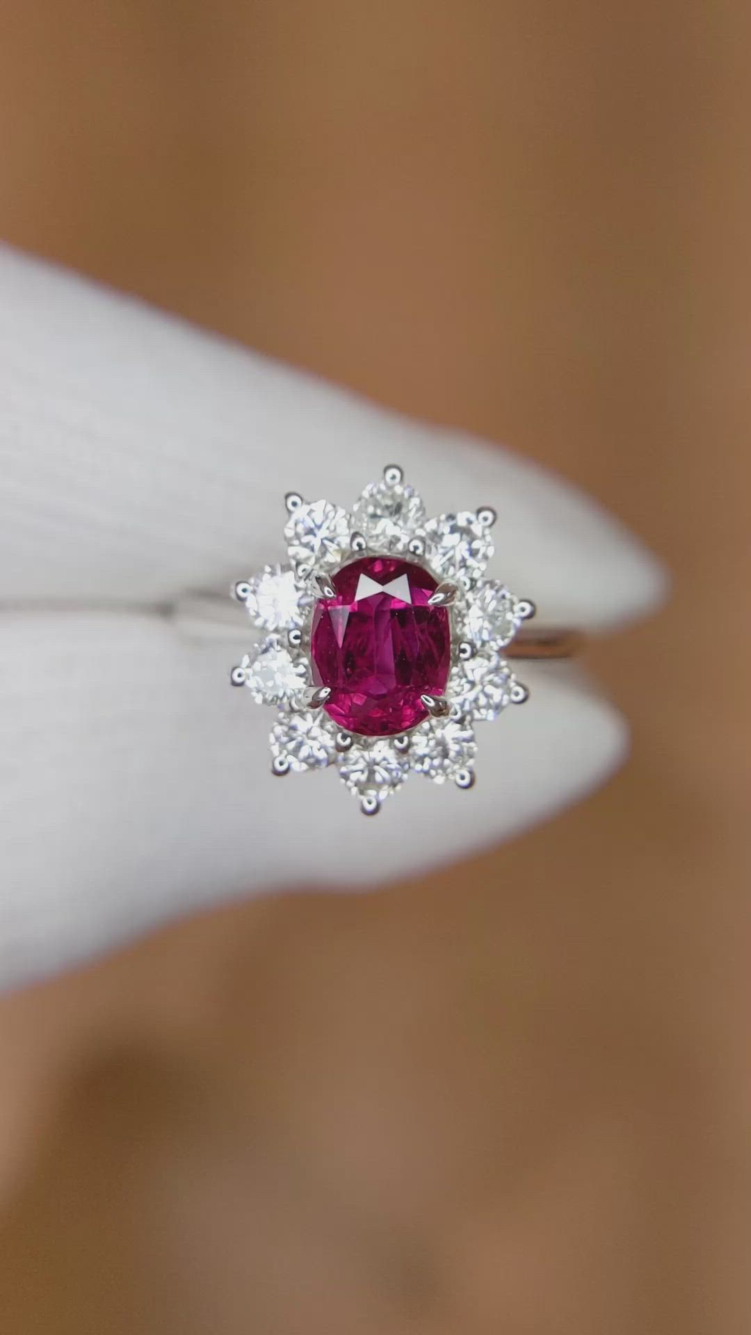 1.57 Ct. Ruby Natural Diamond Pave Ring, 18K White Gold Size Video