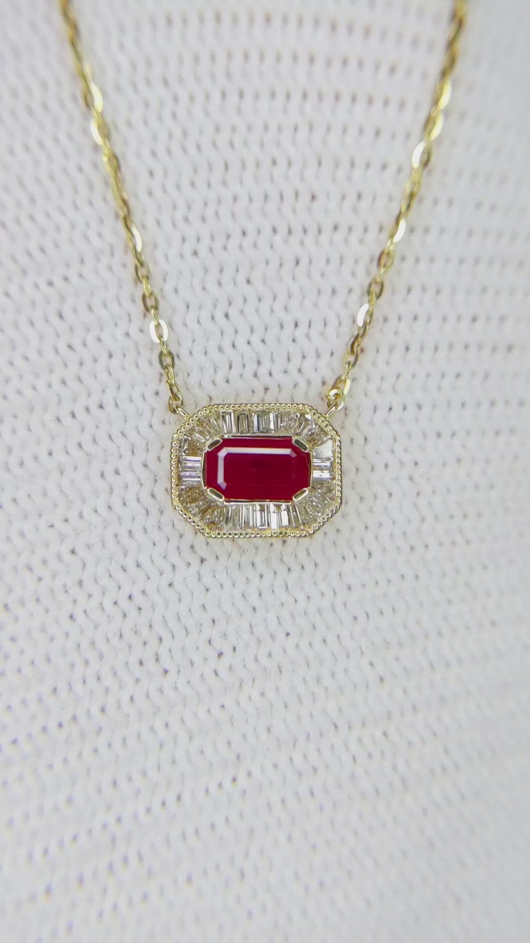 1.50 Ct. Ruby Natural Diamond Pave Necklace, 14K Yellow Gold Size Video