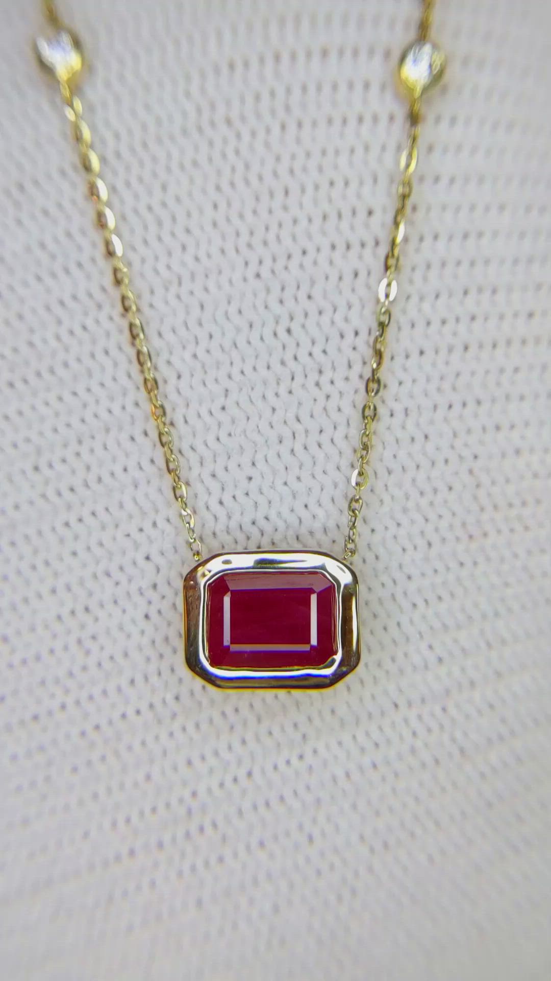 1.24 Ct. Ruby Natural Diamond Bezel Necklace, 14K Yellow Gold Size Video