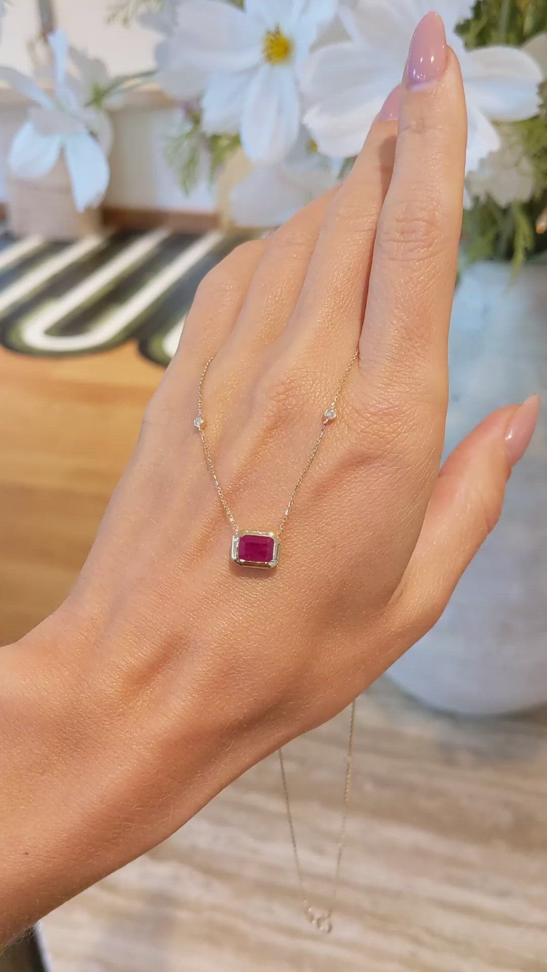1.24 Ct. Ruby Natural Diamond Bezel Necklace, 14K Yellow Gold Size Video