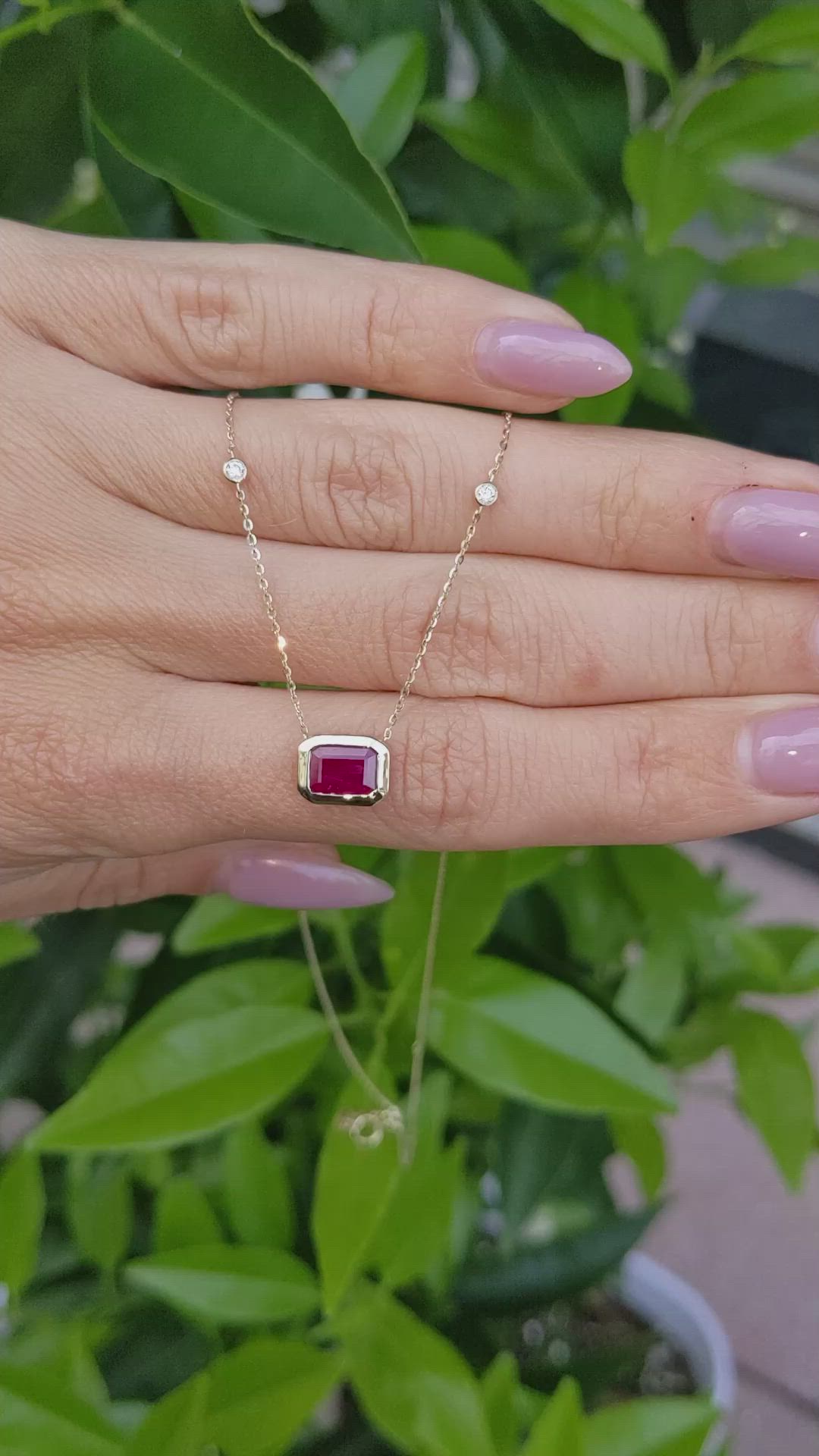 1.24 Ct. Ruby Natural Diamond Bezel Necklace, 14K Yellow Gold Size Video