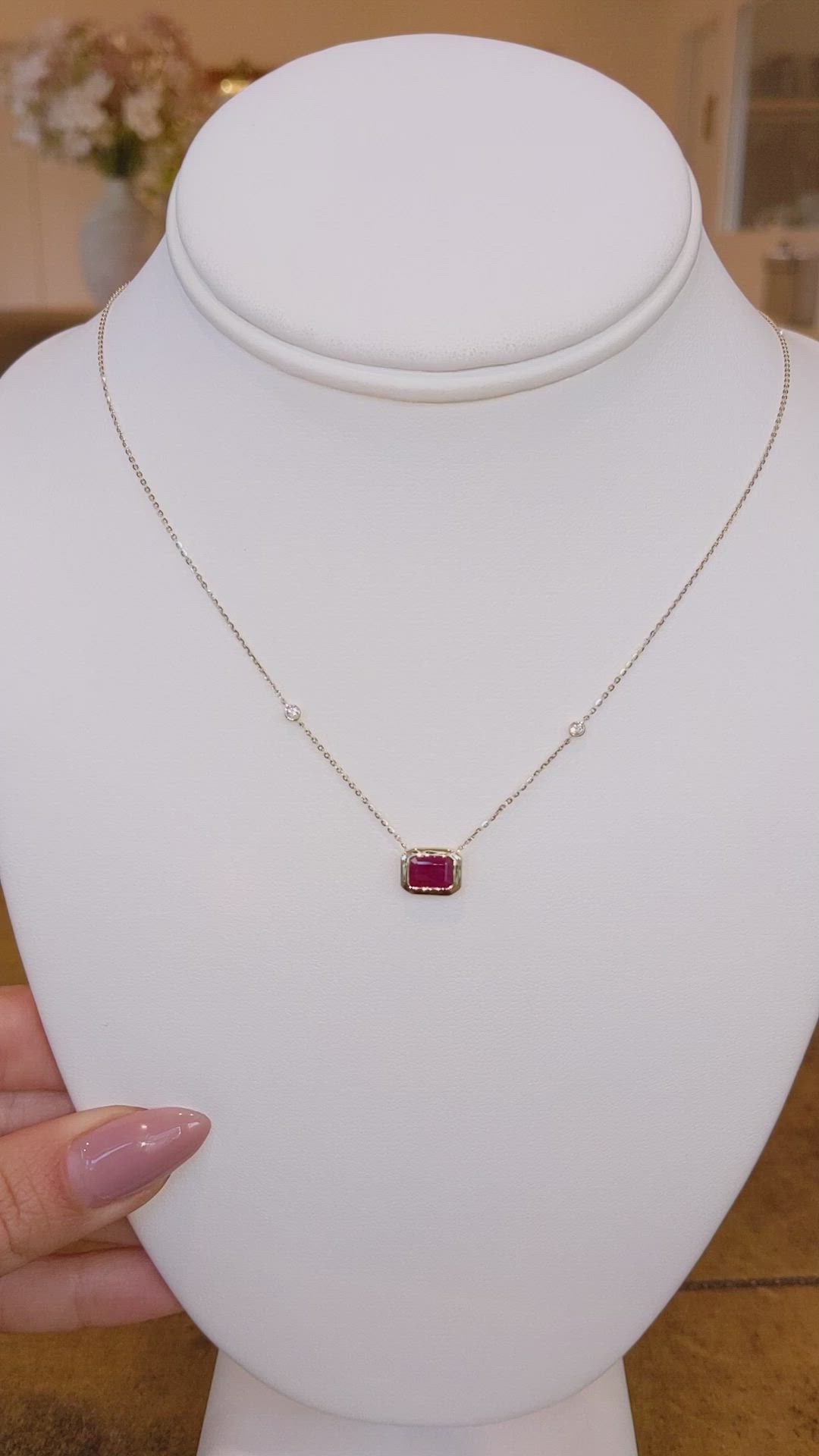 1.24 Ct. Ruby Natural Diamond Bezel Necklace, 14K Yellow Gold Size Video