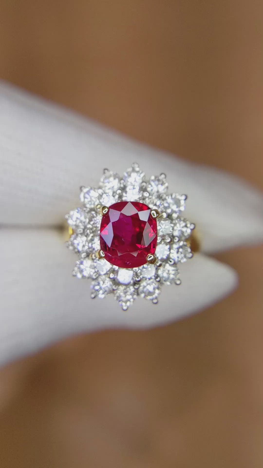 2.09 Ct. Ruby Natural Diamond Pave Ring, 18K Yellow Gold Size Video