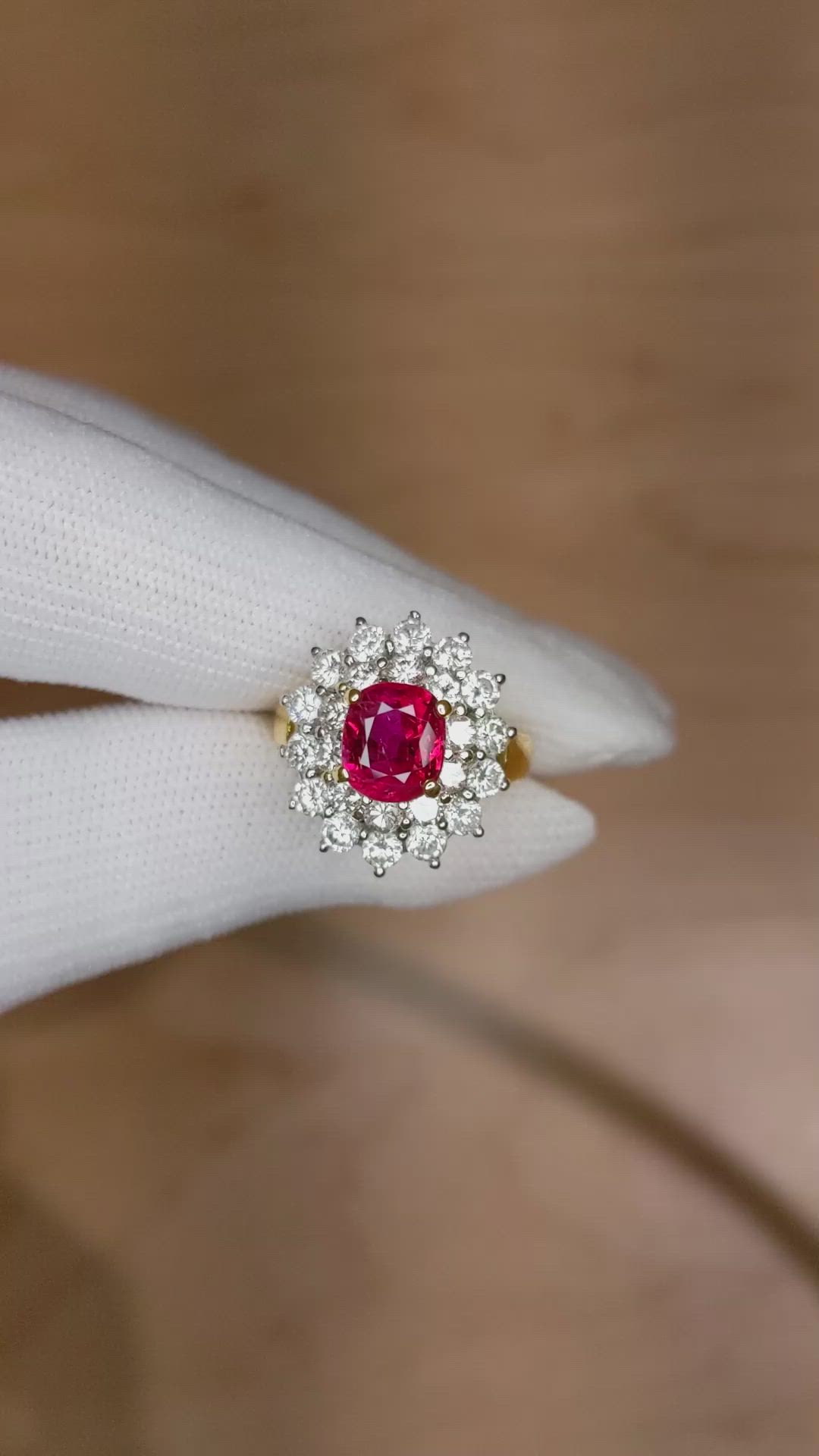 2.09 Ct. Ruby Natural Diamond Pave Ring, 18K Yellow Gold Size Video