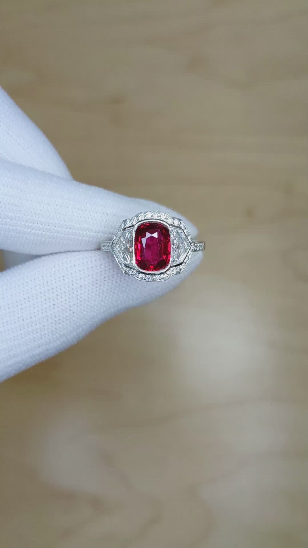 2.17 Ct. Ruby and Natural Diamond Pave Ring, Platinum 950 Size Video