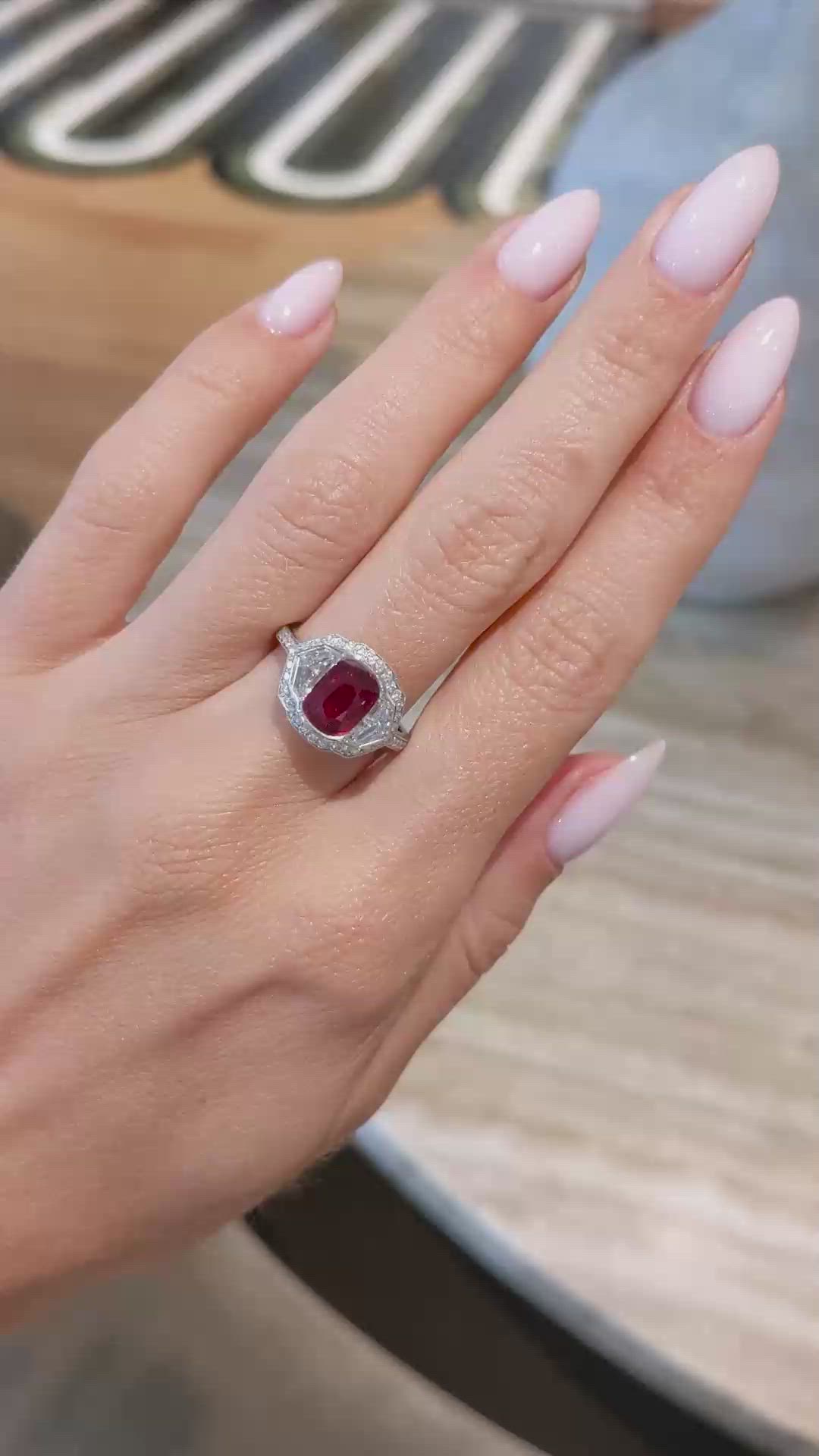 2.17 Ct. Ruby and Natural Diamond Pave Ring, Platinum 950 Size Video