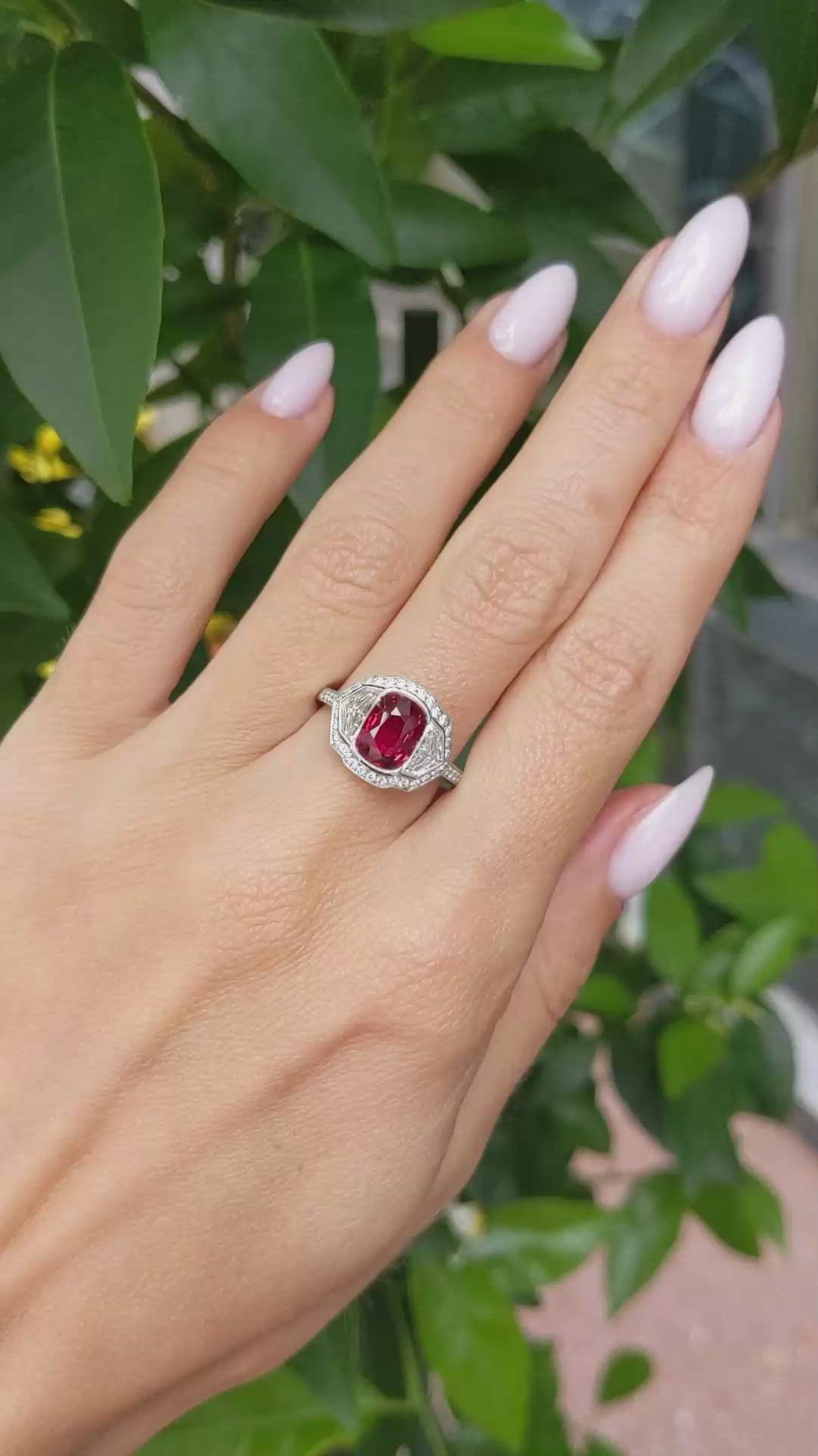 2.17 Ct. Ruby and Natural Diamond Pave Ring, Platinum 950 Size Video