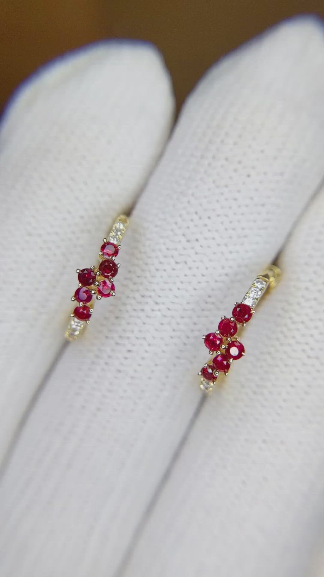 0.26 Ct.Tw. Ruby Natural Diamond Pave Earrings, 14K Yellow Gold Size Video