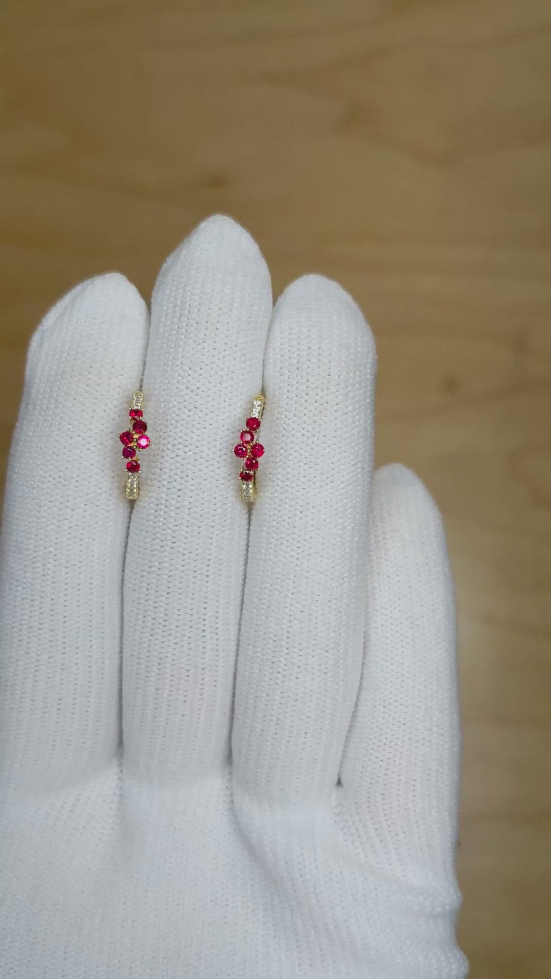 0.26 Ct.Tw. Ruby Natural Diamond Pave Earrings, 14K Yellow Gold Size Video