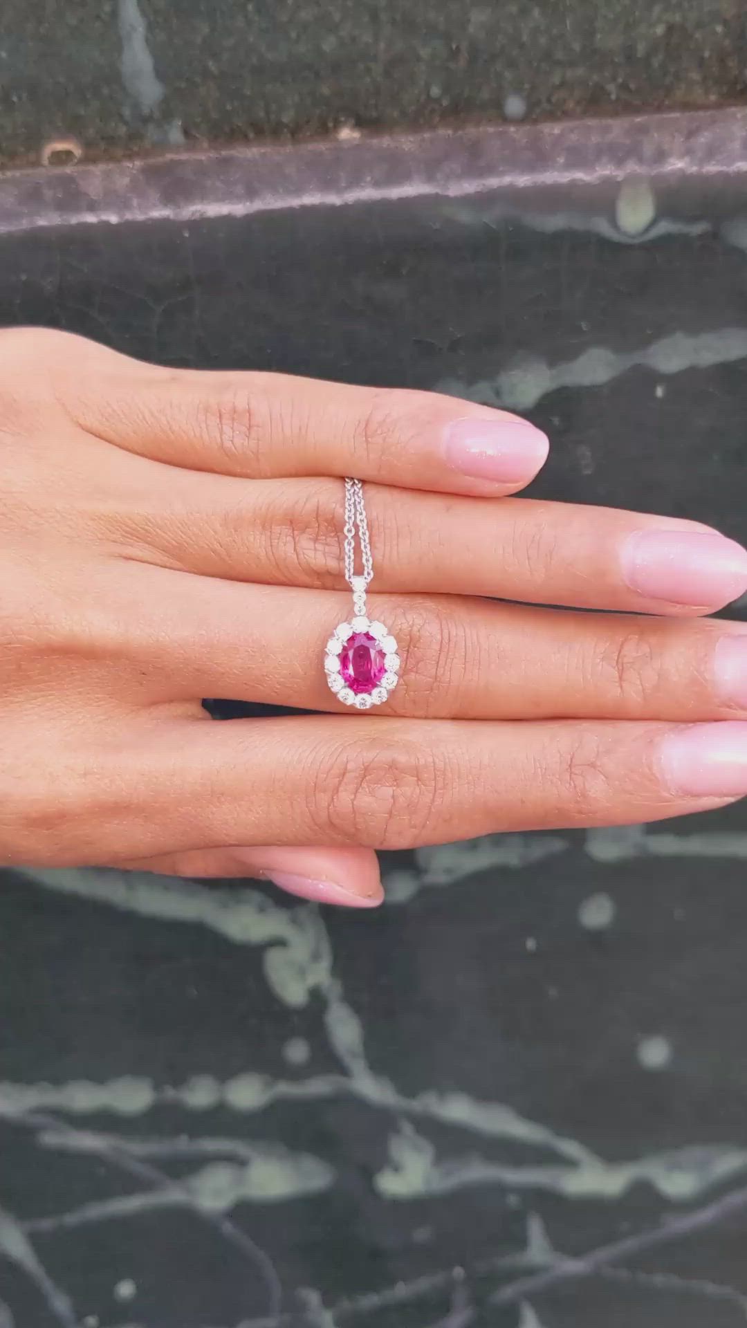 1.30 Ct. Ruby Natural Diamond Pave Pendant, 18K White Gold Size Video