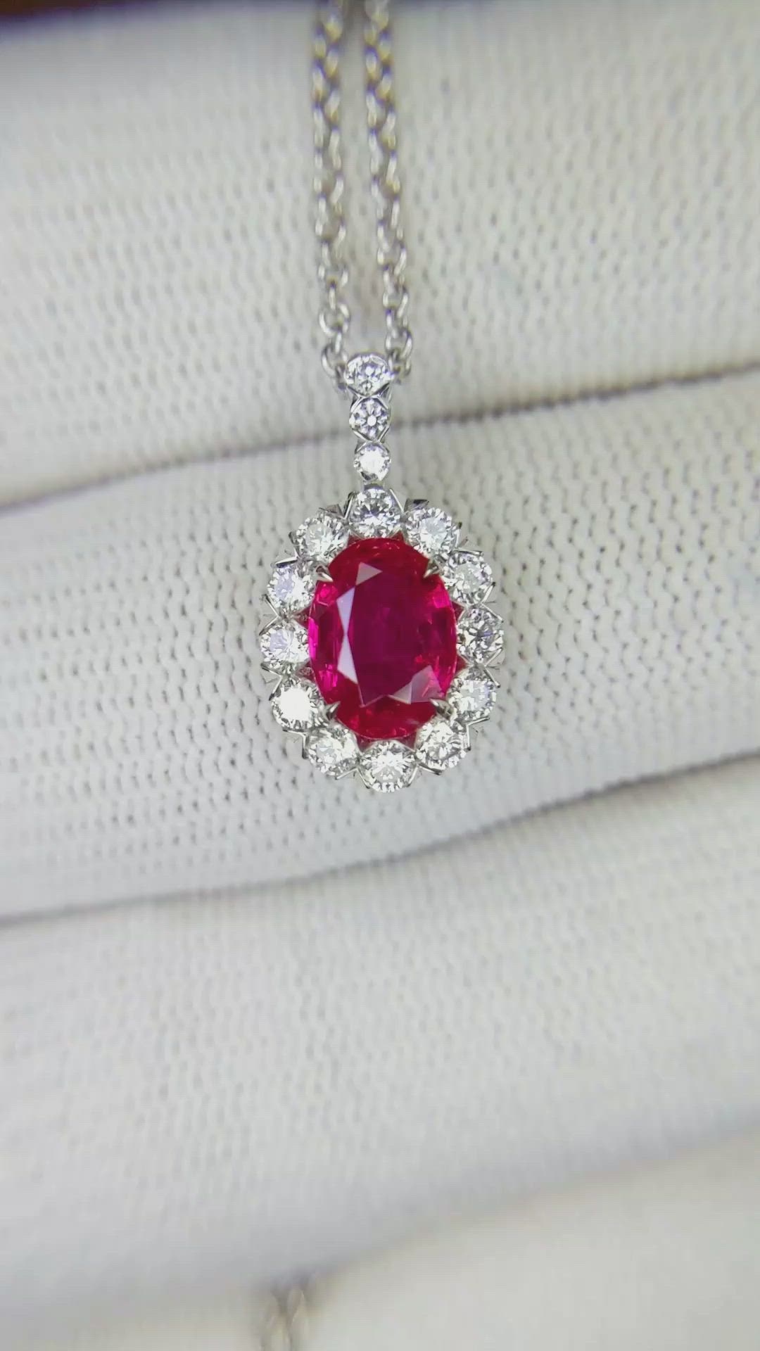 1.30 Ct. Ruby Natural Diamond Pave Pendant, 18K White Gold Size Video