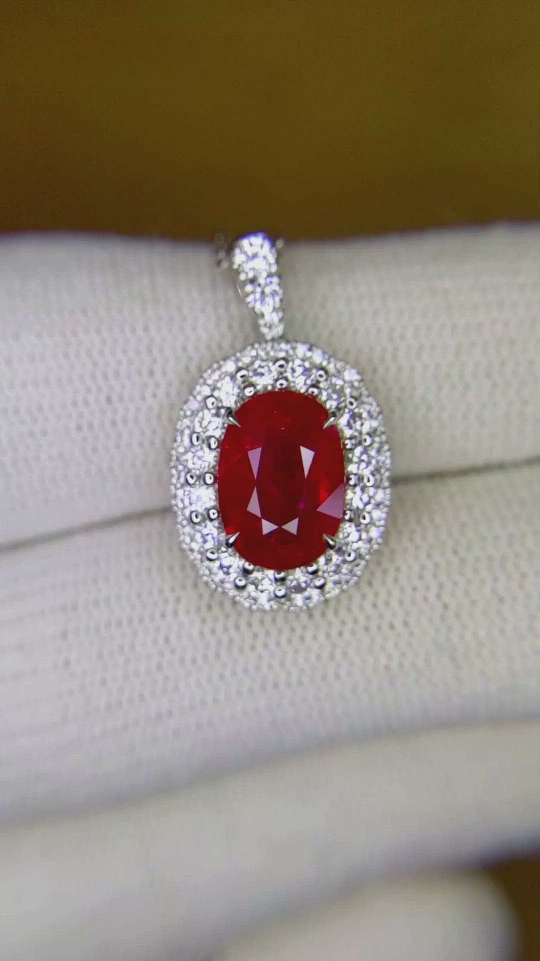 2.90 Ct. Ruby Natural Diamond Pave Pendant, 18K White Gold Size Video