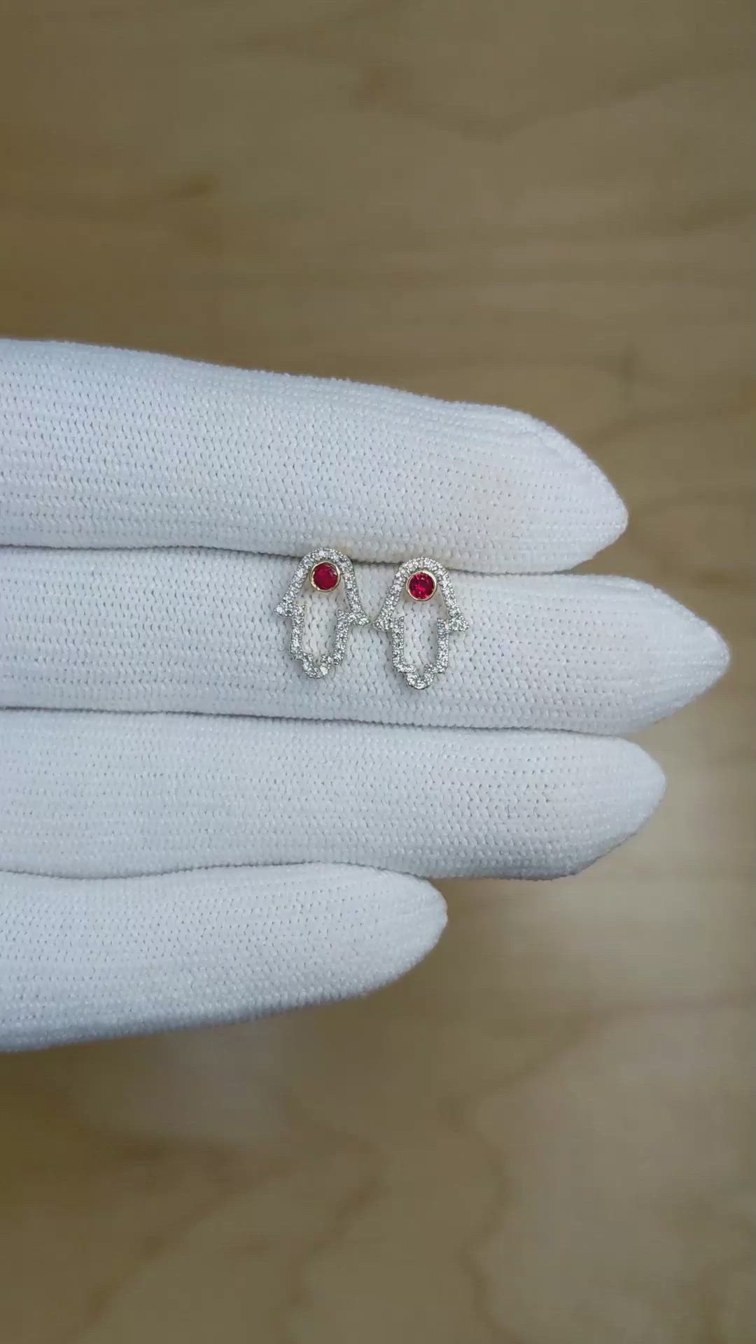 0.12 Ct.Tw. Ruby Natural Diamond Studs Earrings, 14K Yellow Gold Size Video