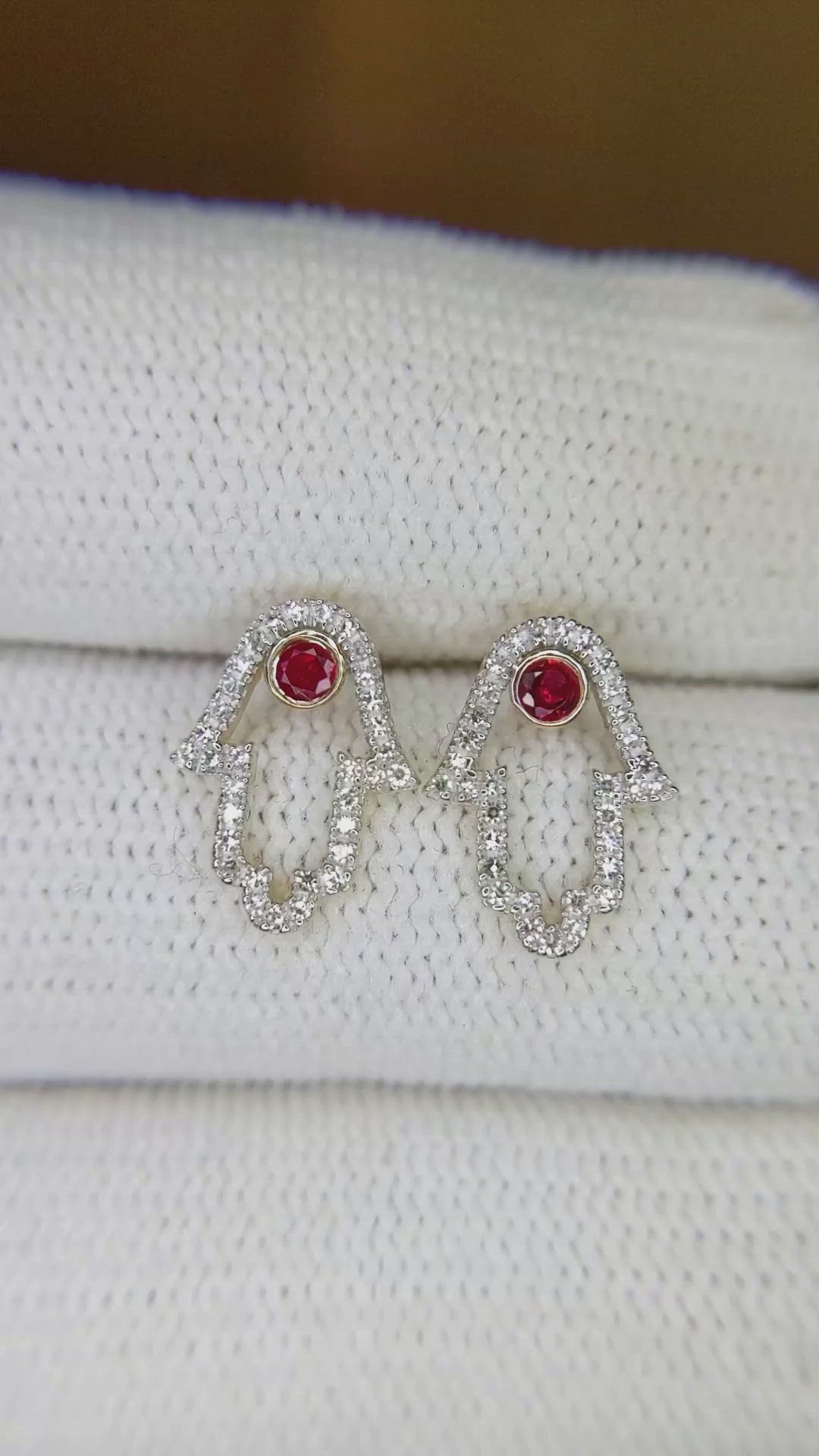0.12 Ct.Tw. Ruby Natural Diamond Studs Earrings, 14K Yellow Gold Size Video