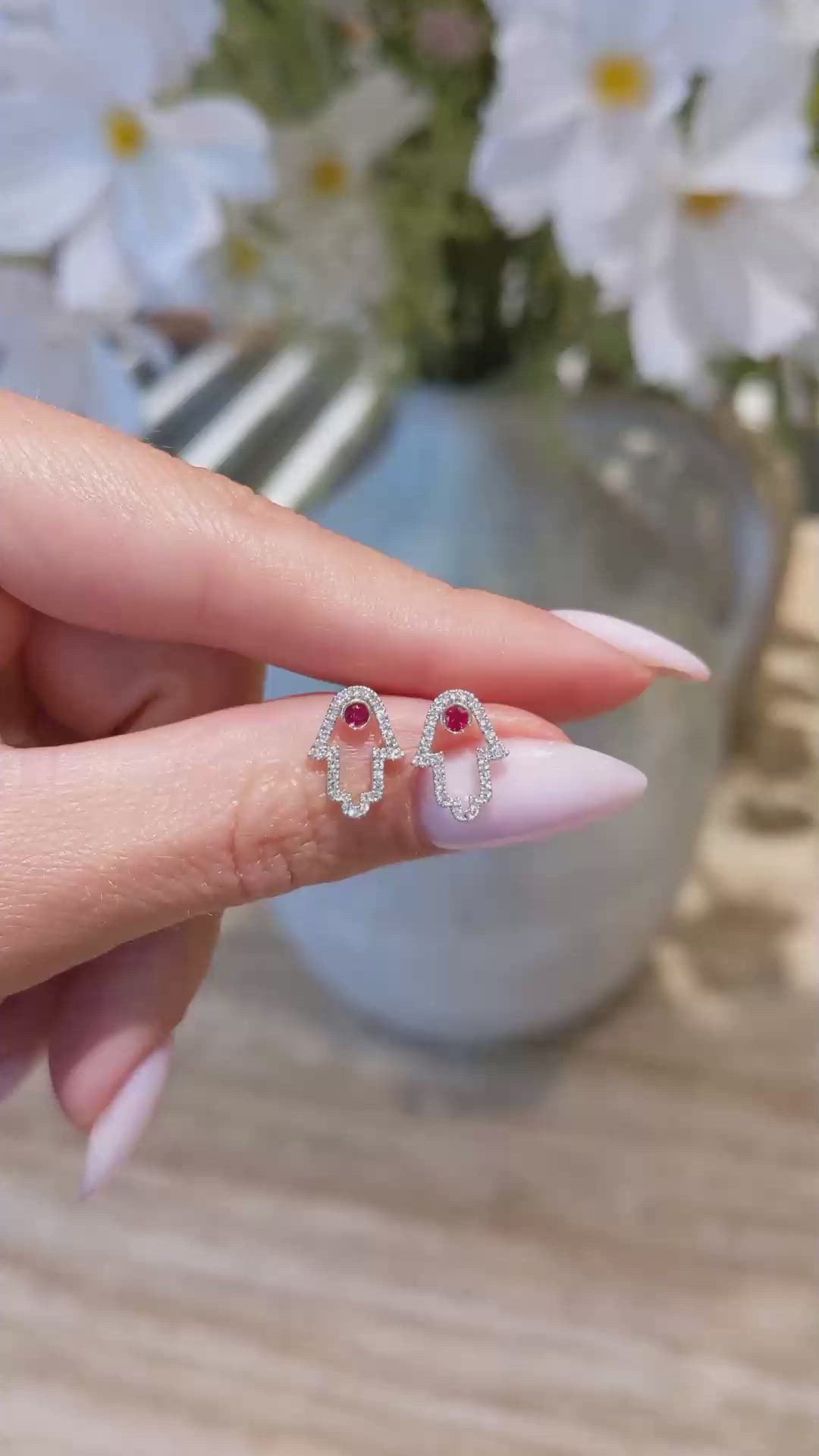 0.12 Ct.Tw. Ruby Natural Diamond Studs Earrings, 14K Yellow Gold Size Video