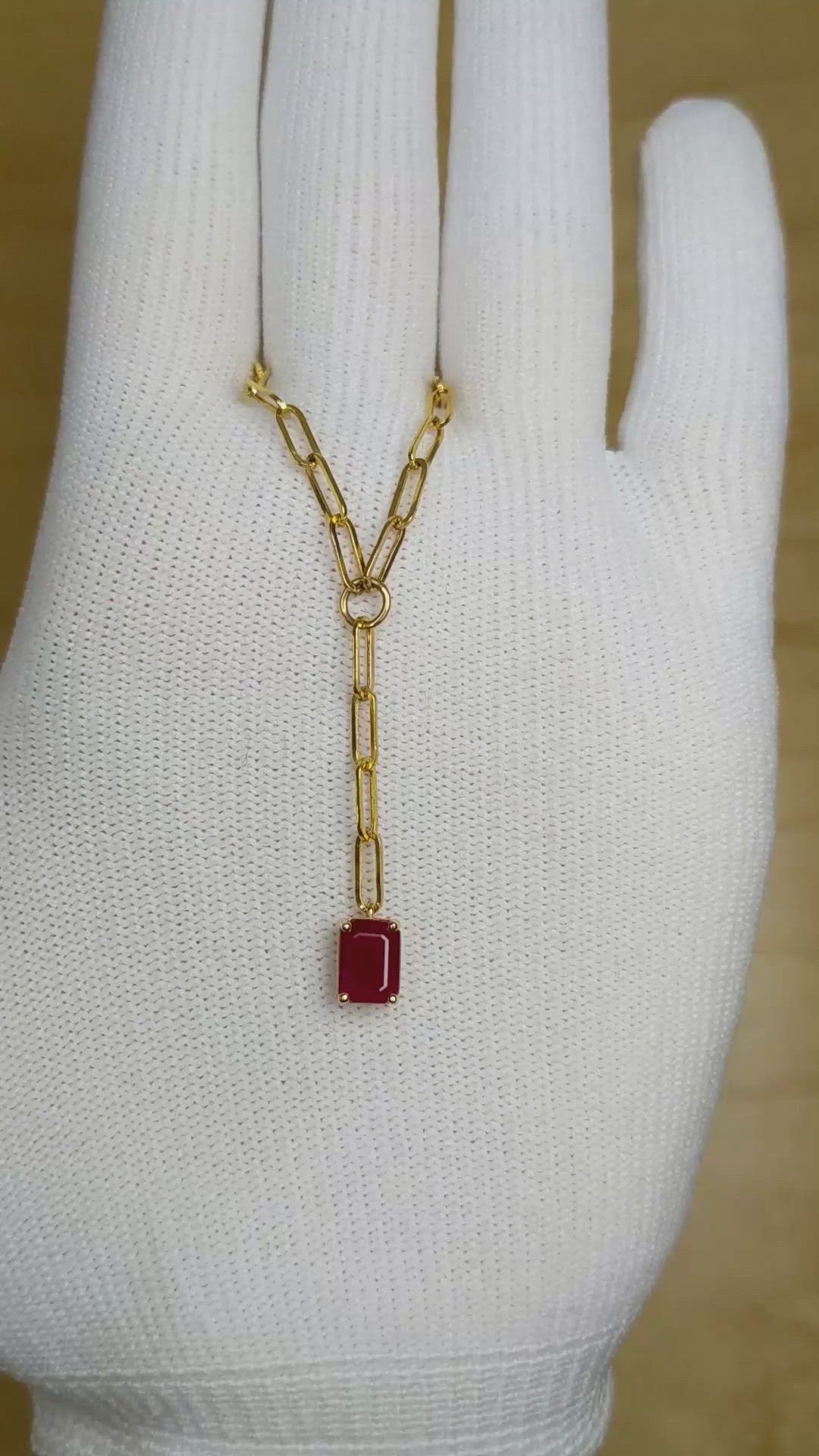 1.15 Ct. Ruby Accent Stones Necklace, 14K Yellow Gold Size Video