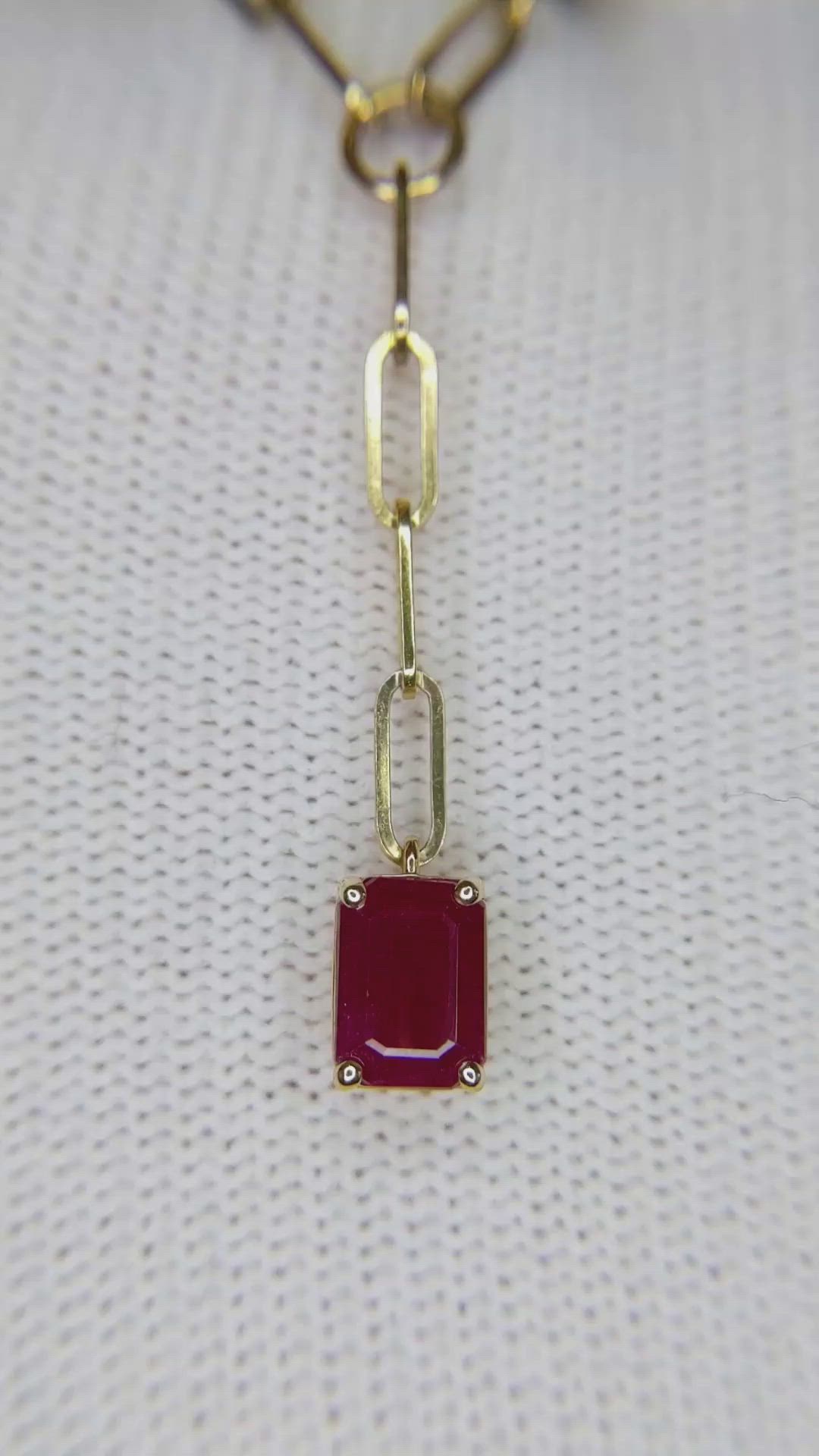 1.15 Ct. Ruby Accent Stones Necklace, 14K Yellow Gold Size Video