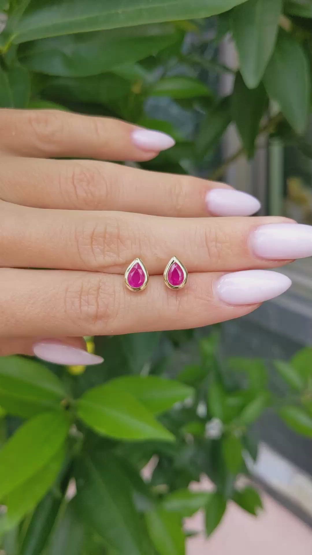 1.12 Ct.Tw. Ruby Studs Earrings, 14K Yellow Gold Size Video