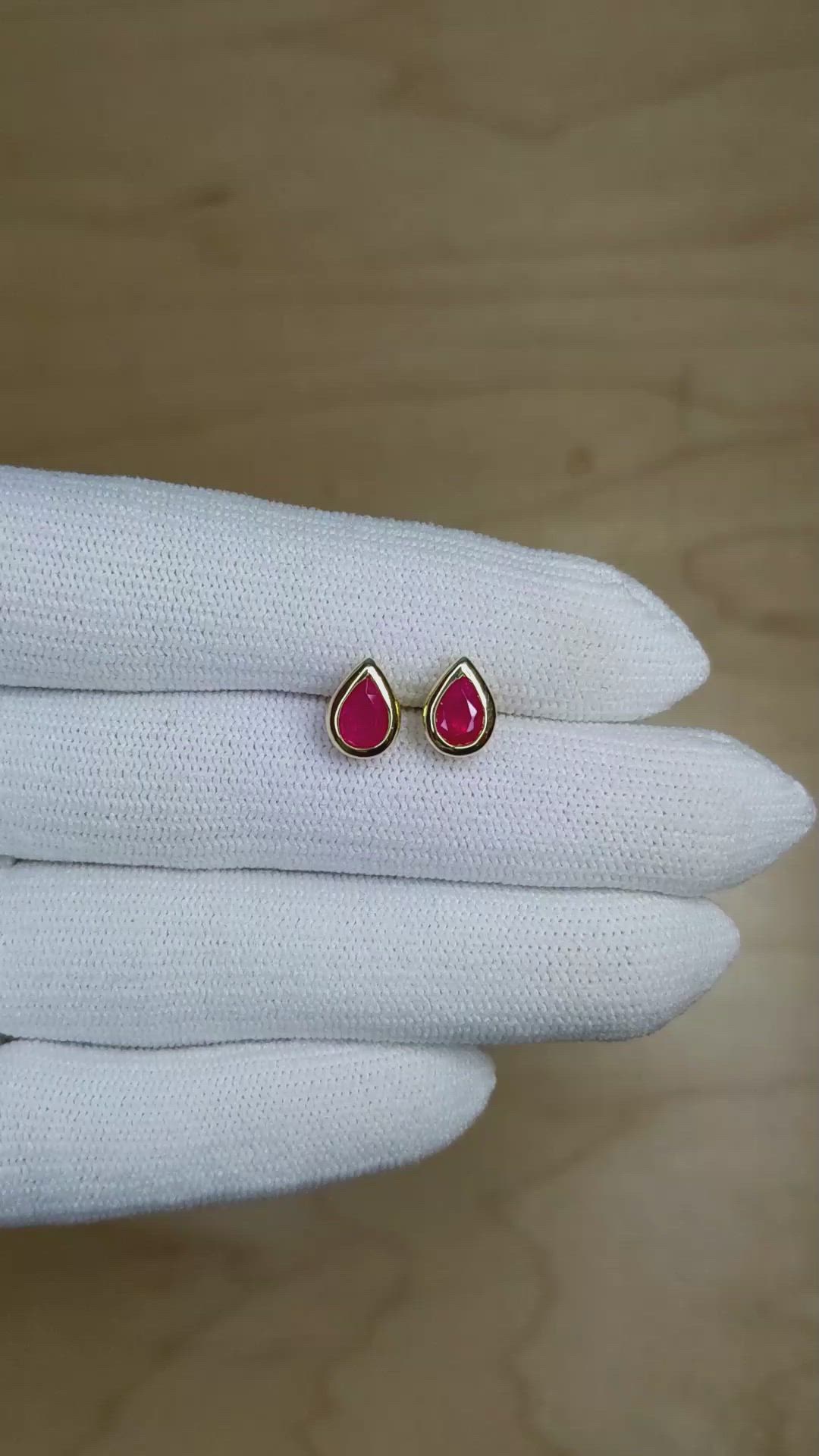 1.12 Ct.Tw. Ruby Studs Earrings, 14K Yellow Gold Size Video