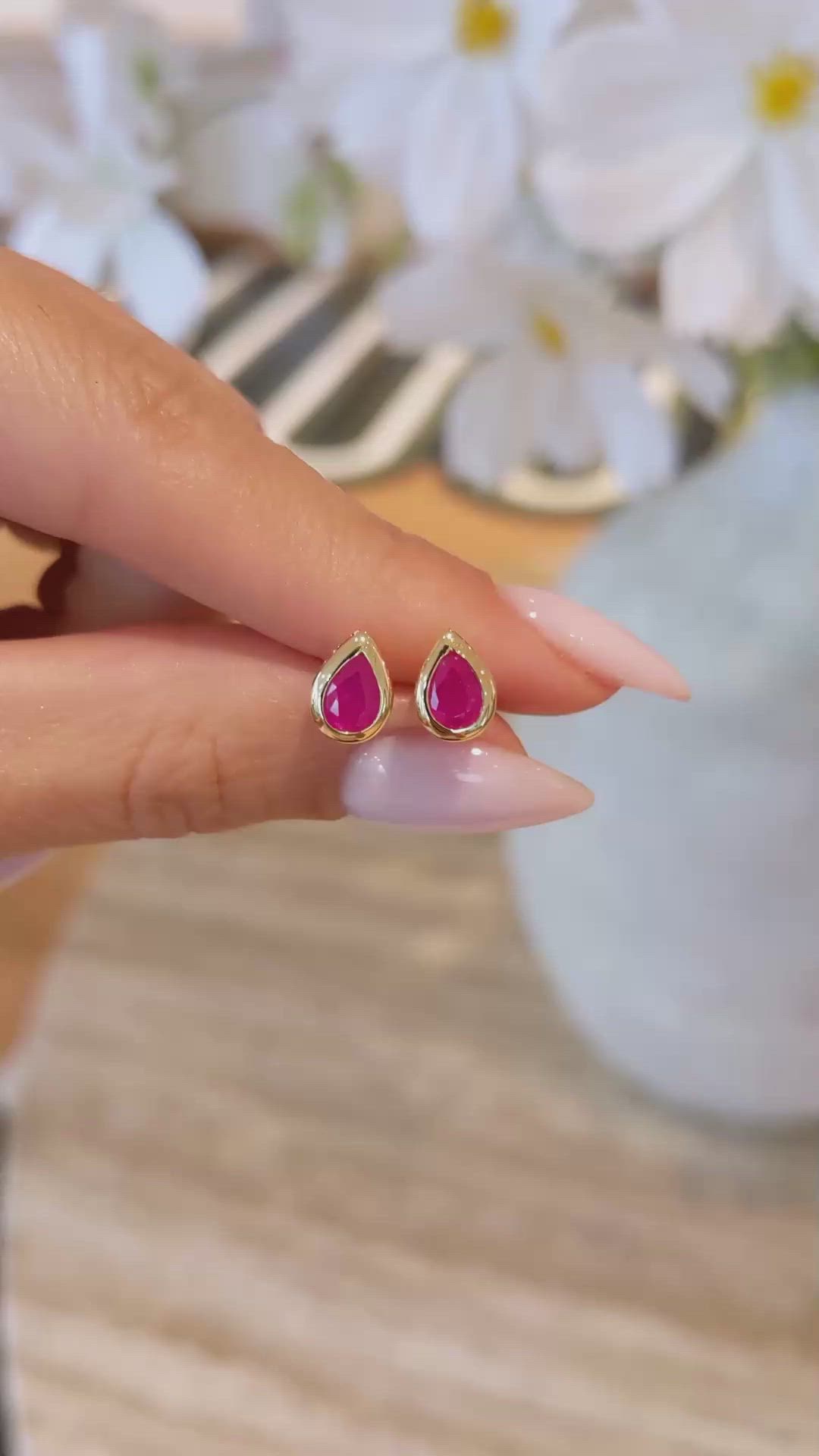 1.12 Ct.Tw. Ruby Studs Earrings, 14K Yellow Gold Size Video