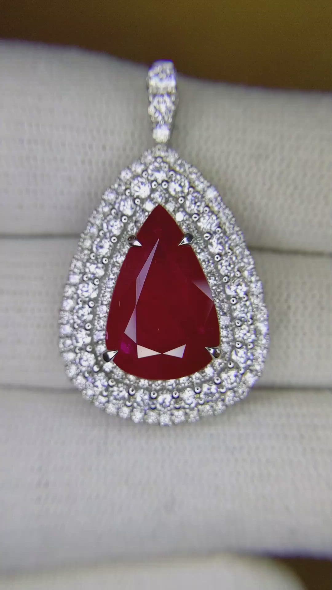 8.03 Ct. Ruby Natural Diamond Pave Pendant, 18K White Gold Size Video