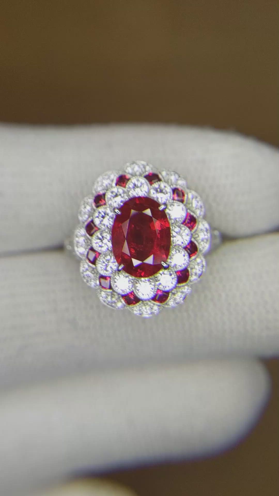 1.88 Ct. Ruby Natural Diamond Pave Ring, Platinum 950 Size Video