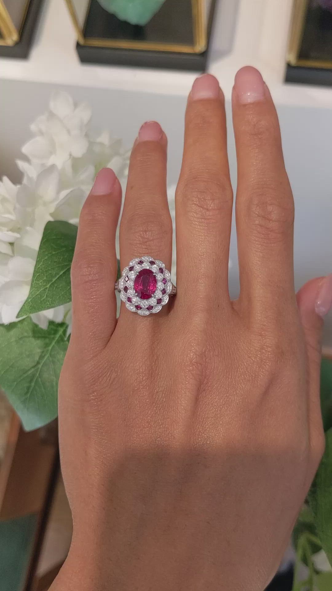1.88 Ct. Ruby Natural Diamond Pave Ring, Platinum 950 Size Video