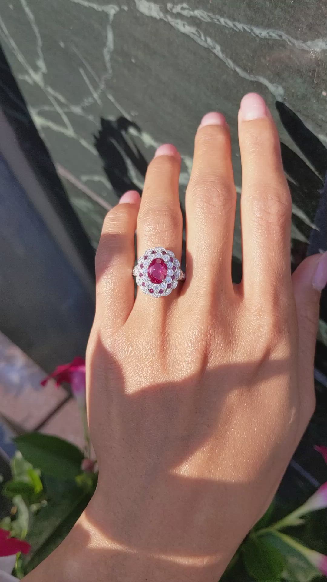 1.88 Ct. Ruby Natural Diamond Pave Ring, Platinum 950 Size Video