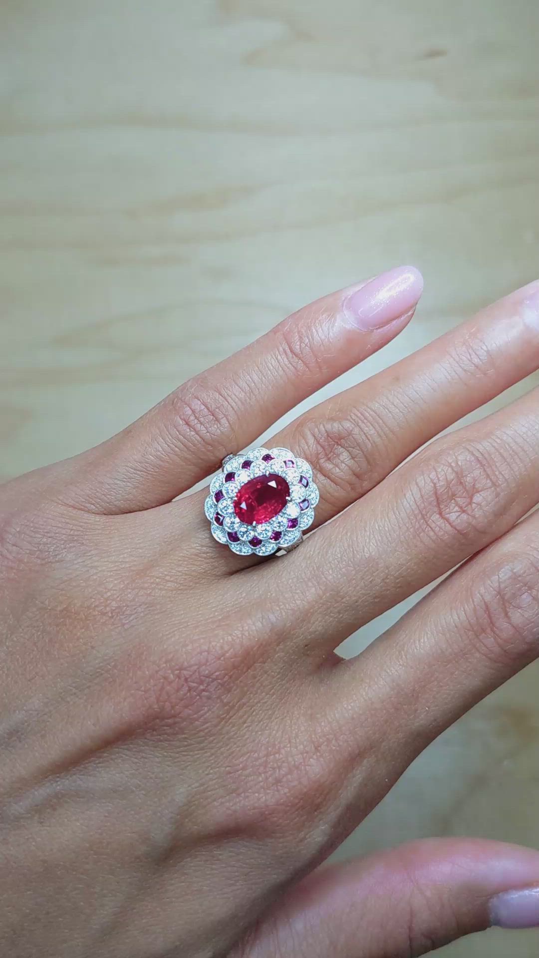 1.88 Ct. Ruby Natural Diamond Pave Ring, Platinum 950 Size Video
