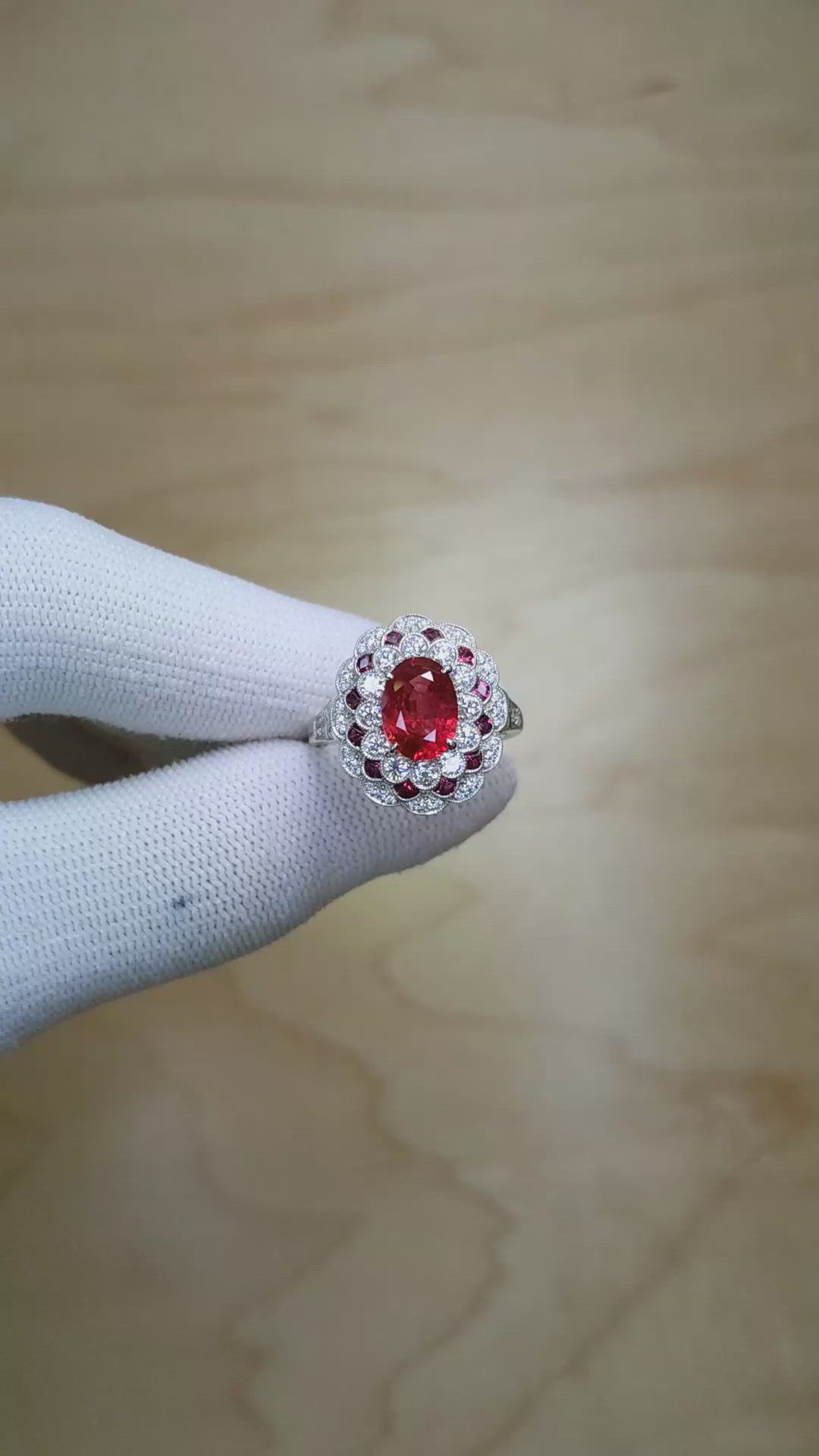 1.88 Ct. Ruby Natural Diamond Pave Ring, Platinum 950 Size Video