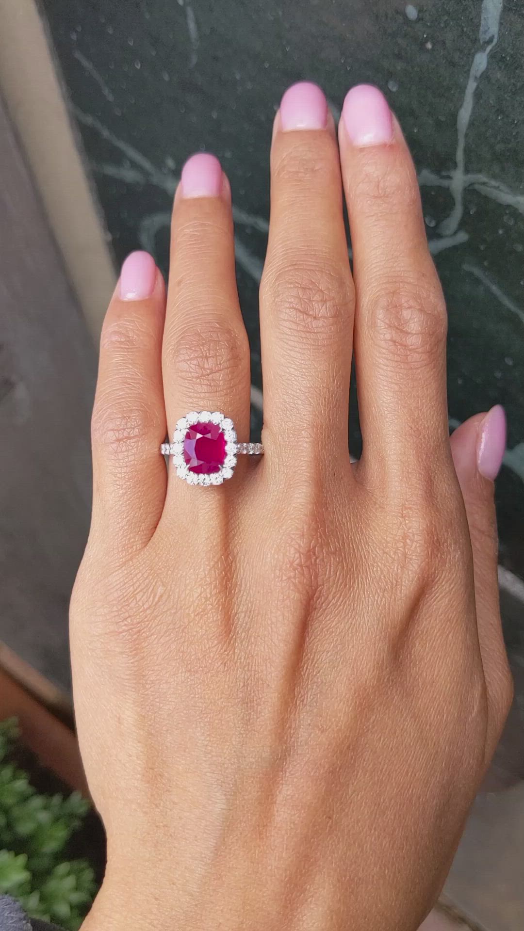 2.24 Ct. Ruby Natural Diamond Pave Ring, 18K White Gold Size Video