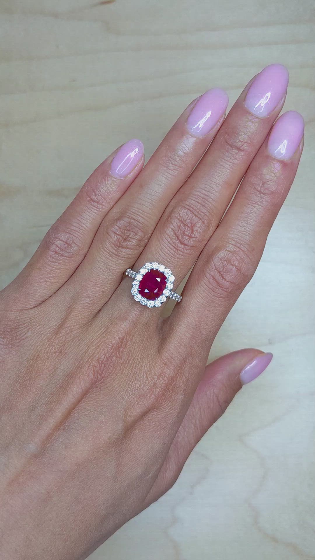 2.24 Ct. Ruby Natural Diamond Pave Ring, 18K White Gold Size Video