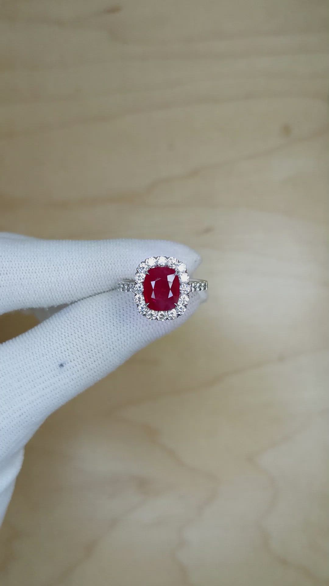 2.24 Ct. Ruby Natural Diamond Pave Ring, 18K White Gold Size Video