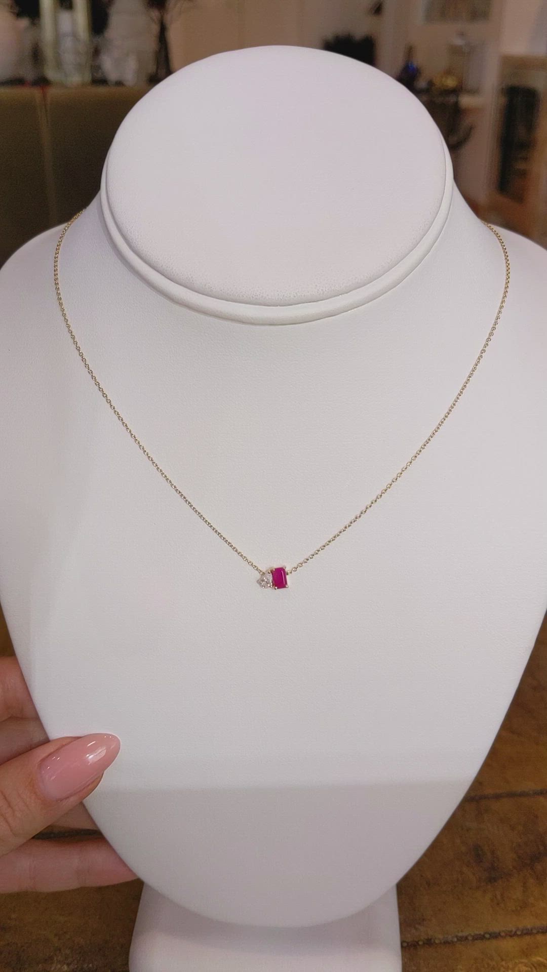 0.51 Ct. Ruby Accent Stones Necklace, 14K Yellow Gold Size Video
