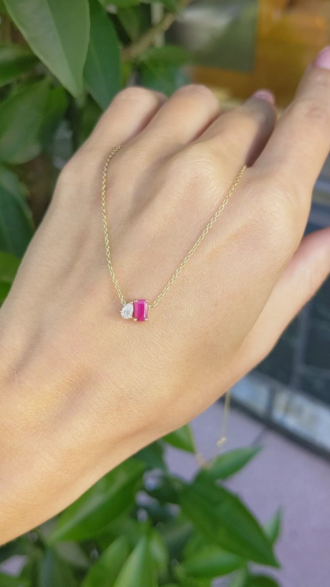 0.51 Ct. Ruby Accent Stones Necklace, 14K Yellow Gold Size Video