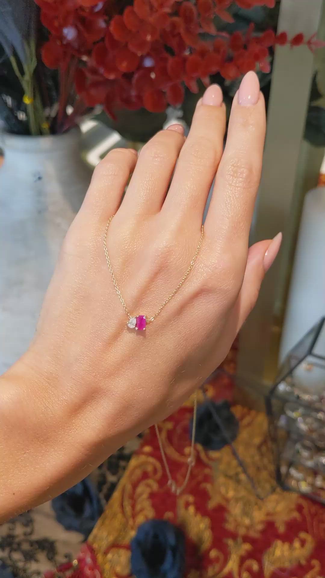 0.51 Ct. Ruby Accent Stones Necklace, 14K Yellow Gold Size Video
