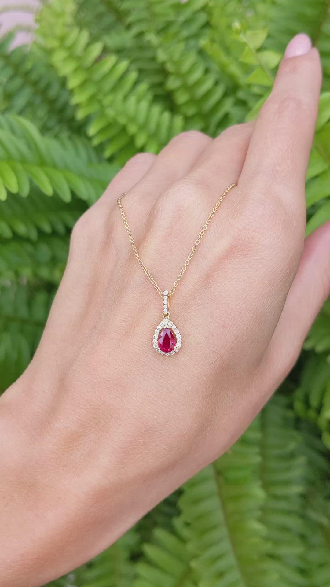 0.45 Ct. Ruby Natural Diamond Halo Pendant, 18K Yellow Gold Size Video