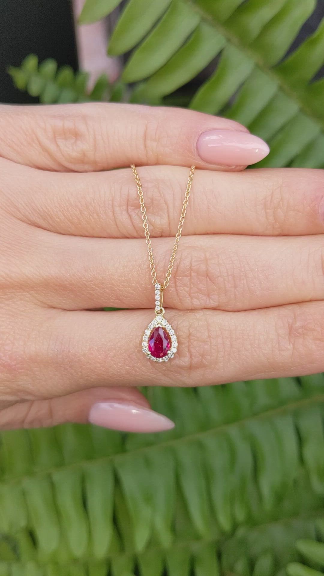 0.45 Ct. Ruby Natural Diamond Halo Pendant, 18K Yellow Gold Size Video