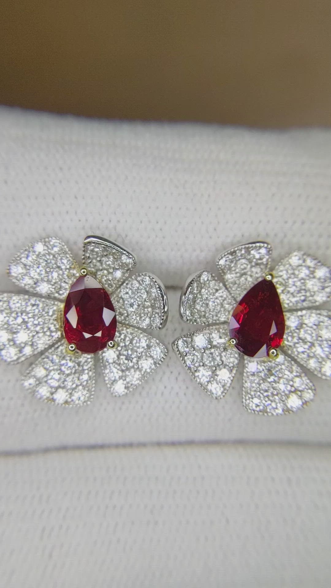 0.88 Ct.Tw. Ruby Natural Diamond Studs Earrings, 18K White & Yellow Size Video