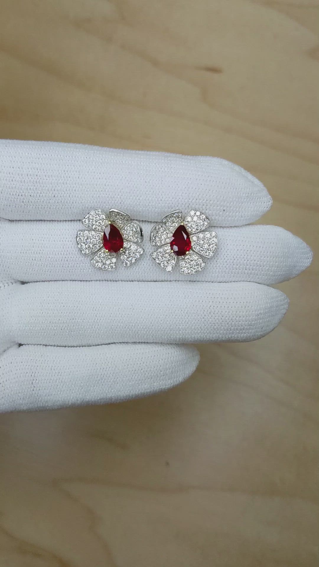 0.88 Ct.Tw. Ruby Natural Diamond Studs Earrings, 18K White & Yellow Size Video