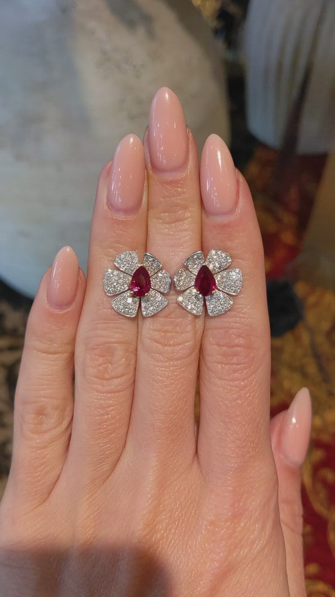 0.88 Ct.Tw. Ruby Natural Diamond Studs Earrings, 18K White & Yellow Size Video