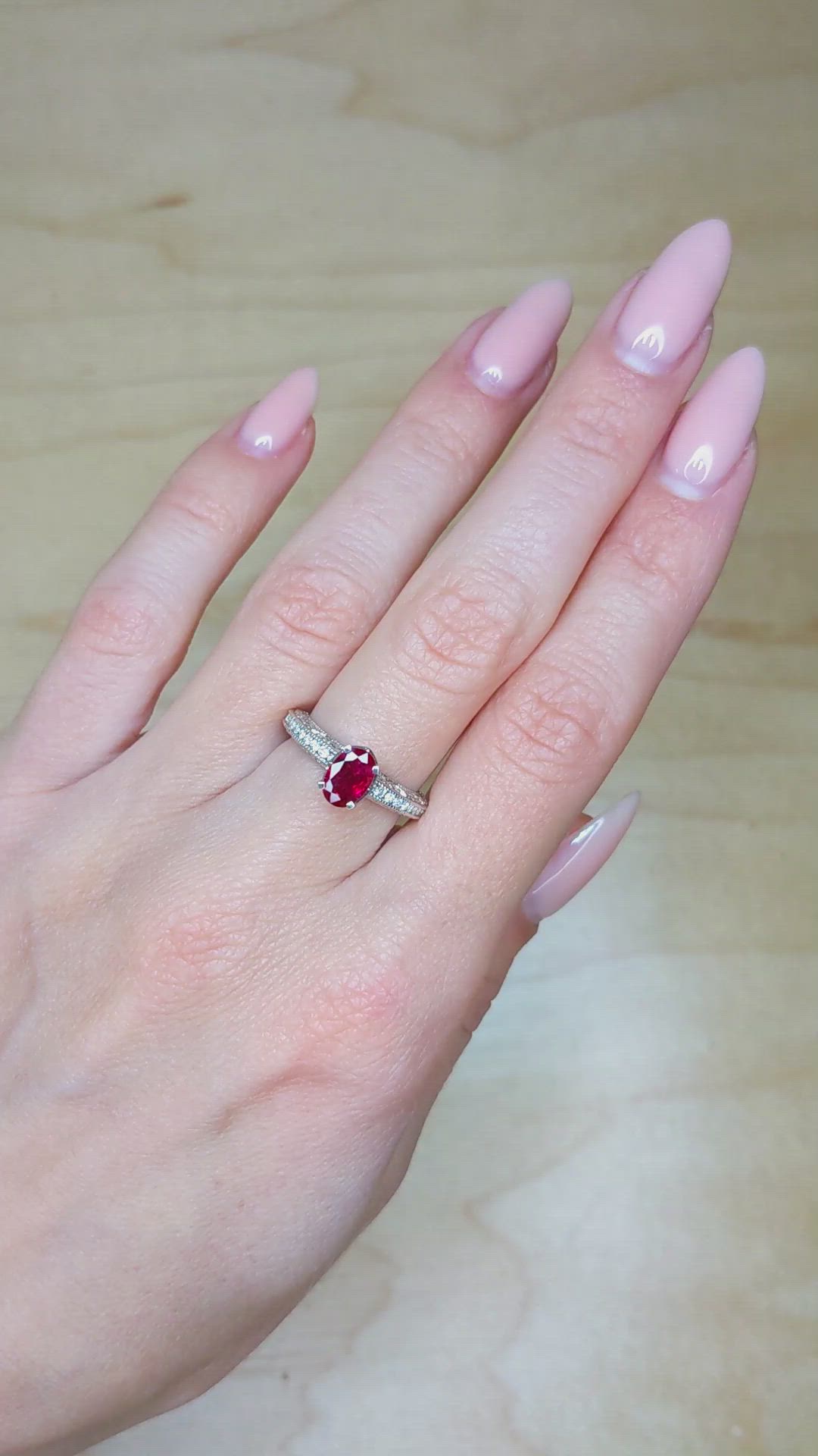 1.02 Ct. Ruby Natural Diamond Pave Ring, 18K White Gold Size Video