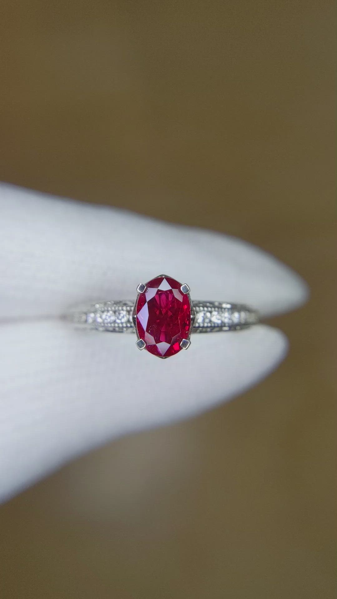 1.02 Ct. Ruby Natural Diamond Pave Ring, 18K White Gold Size Video