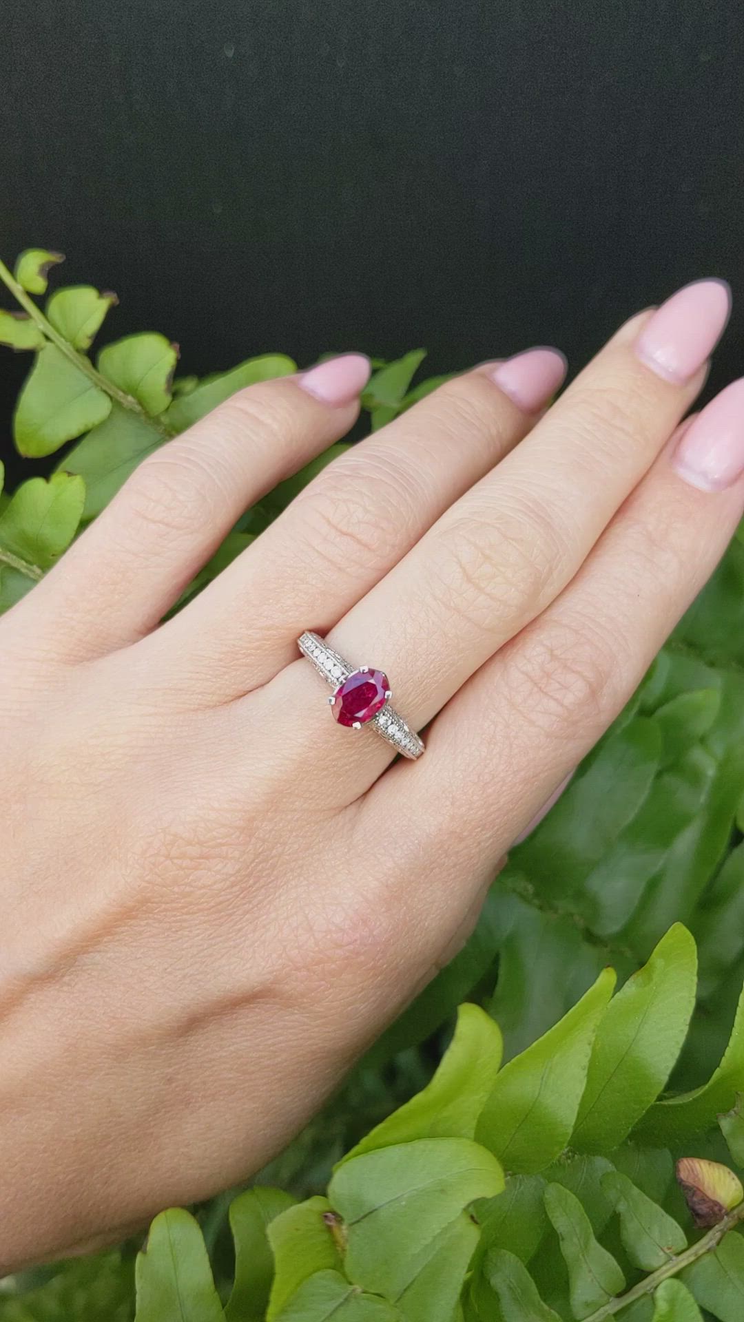 1.02 Ct. Ruby Natural Diamond Pave Ring, 18K White Gold Size Video