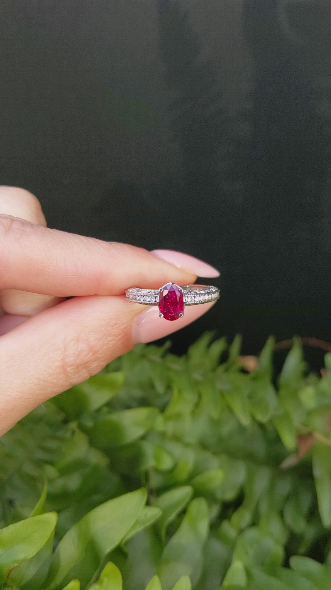 1.02 Ct. Ruby Natural Diamond Pave Ring, 18K White Gold Size Video