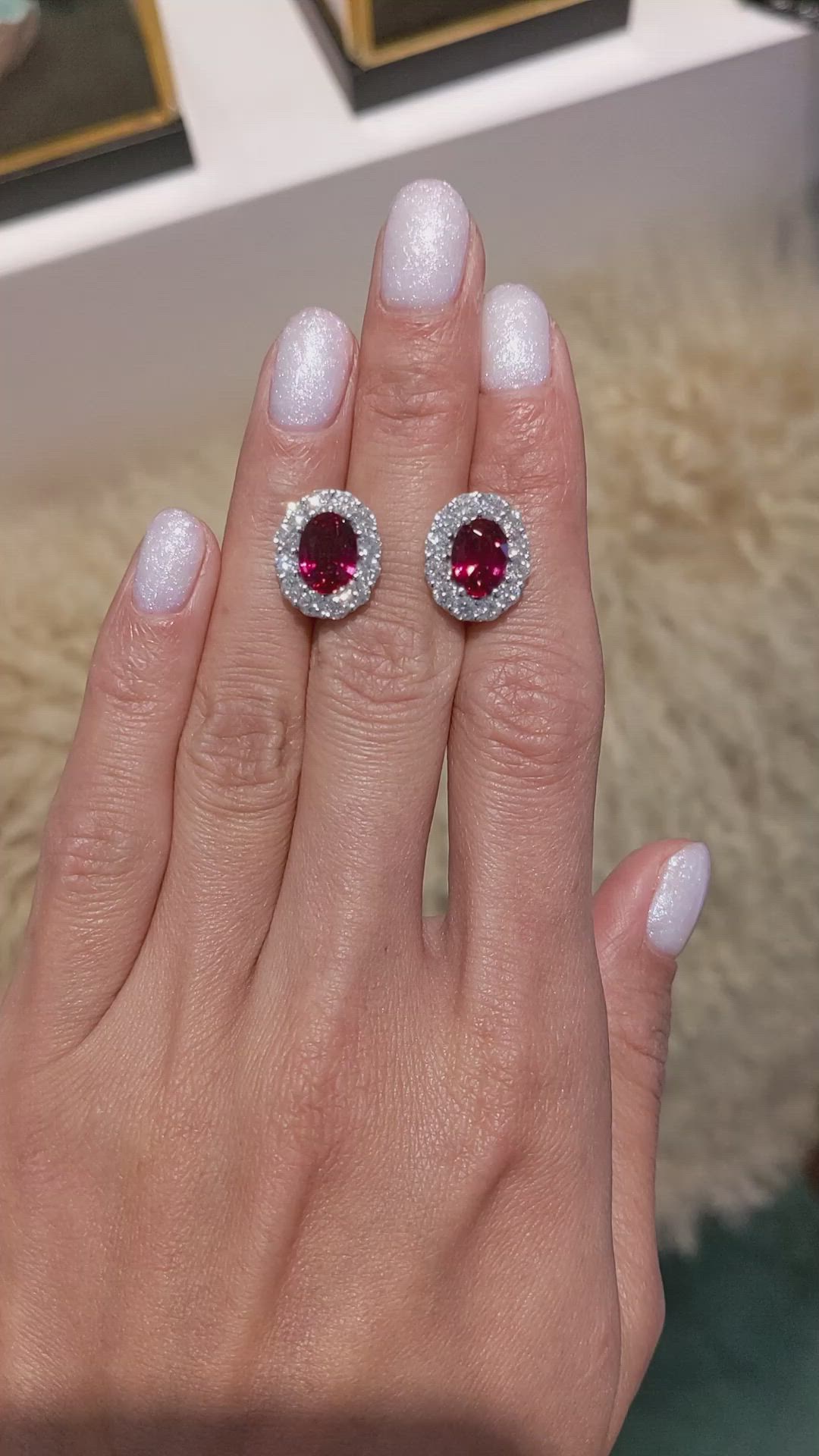 4.52 Ct.Tw. Ruby Natural Diamond Pave Earrings, 18K White Gold Size Video